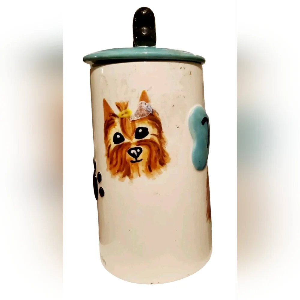 Ceramic Dog Treat Jar with Blue and Gray Accents